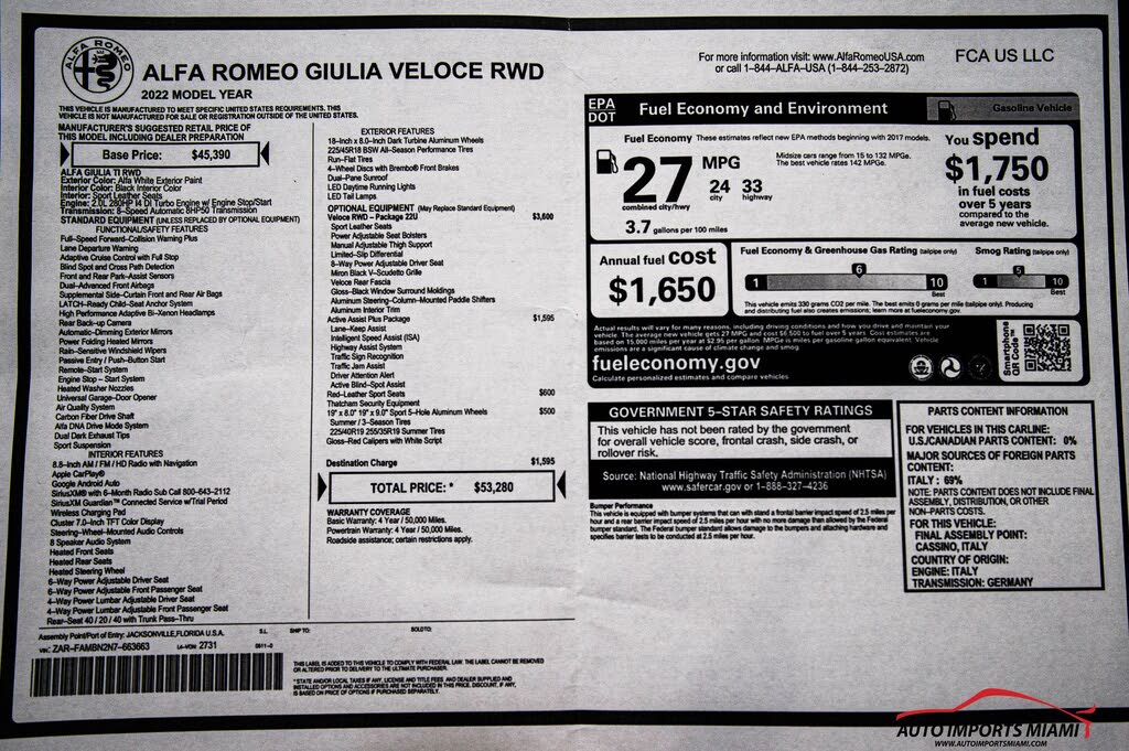 2022 Alfa Romeo Giulia Veloce
                                    for sale in Fort Lauderdale, FL – photo 84